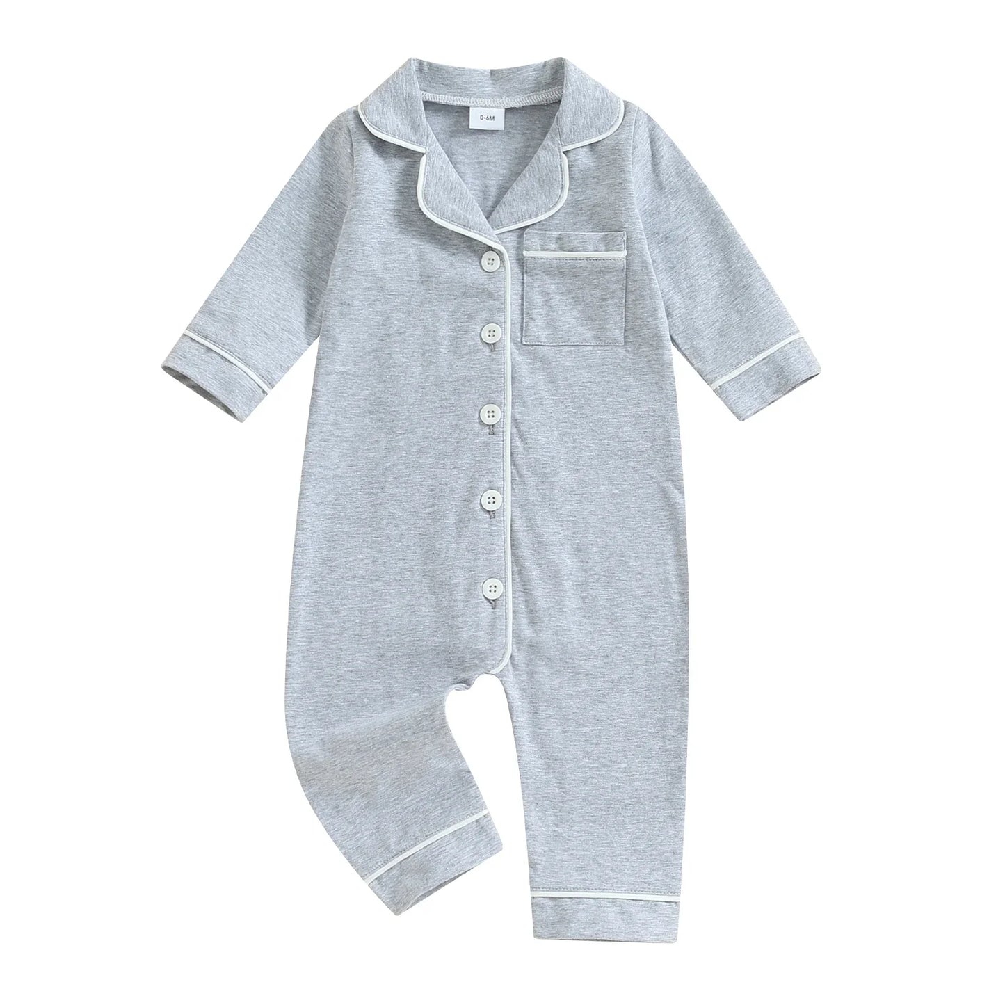 Baby Boys Girls Rompers Pajamas Patchwork Turn-Down Collar Buttons Long Sleeve Infant Jumpsuits Sleepwear Spring Fall Nightwear