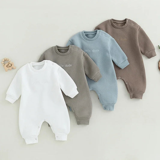 Baby Boys Jumpsuit Newborn Infant Autumn Clothing Letter Embroidery Long Sleeve Round Neck Footless Romper Winter Outfit