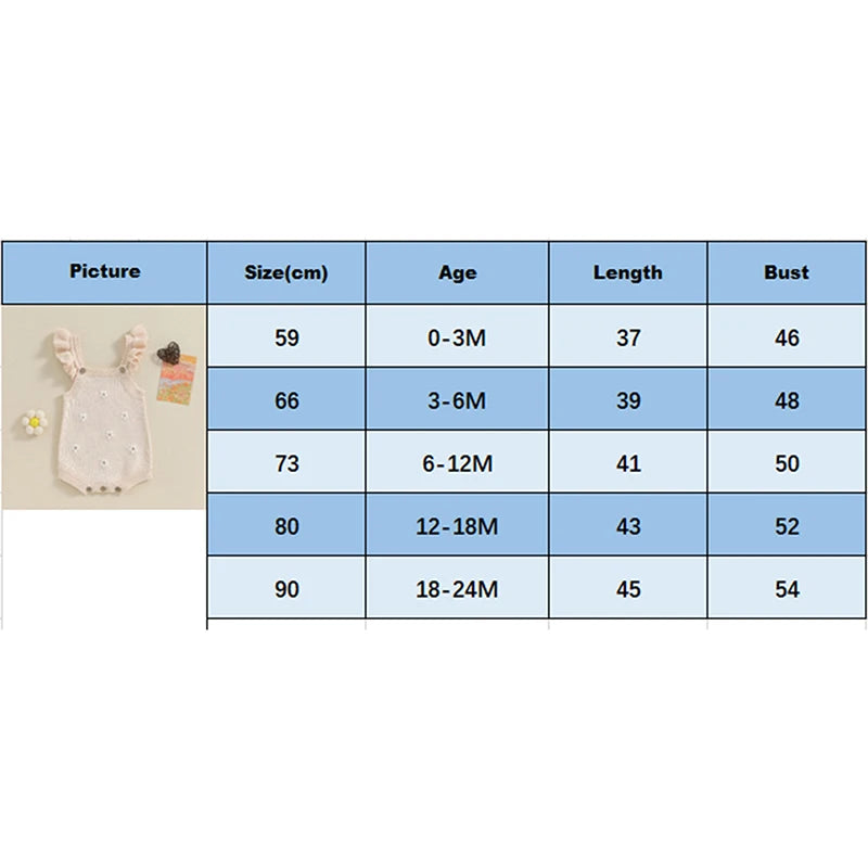 Lioraitiin Newborn Baby Girls Knitted Rompers Spring Summer Toddler Kids Ruffles Floral Embroidery Jumpsuits Playsuits Clothes