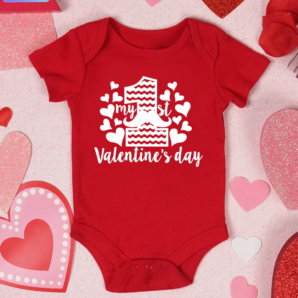 My First Valentine's Day Printed Baby Romper Newborn Red Cotton Bodysuit Valentine Party Infant Outfit Toddler Holiday Jumpsuit