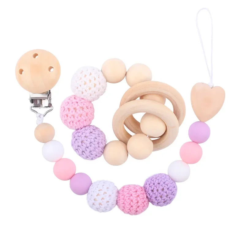 1-2 pcs Baby Pacifier Clip Wooden Teethers Bracelet Set Silicone Beads Babies Soothe Nipple Teething Toys Anti-lost Chain Newborn