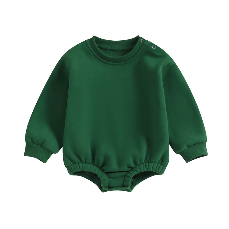 Lioraitiin 0-18M Newborn Baby Boy Girl Outfits Fleece Solid Color Bubble Bodysuit Sweatshirt Long Sleeve Warm Clothes