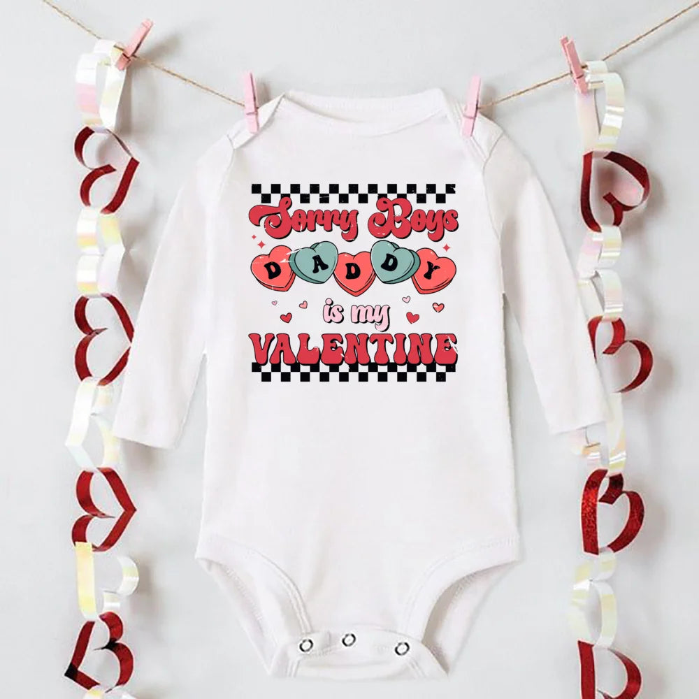 Mommy and Daddy's Little Valentine Print Baby Romper Infant Valentine's Day Outfit Newborn Long Sleeve Bodysuit Toddler Jumpsuit