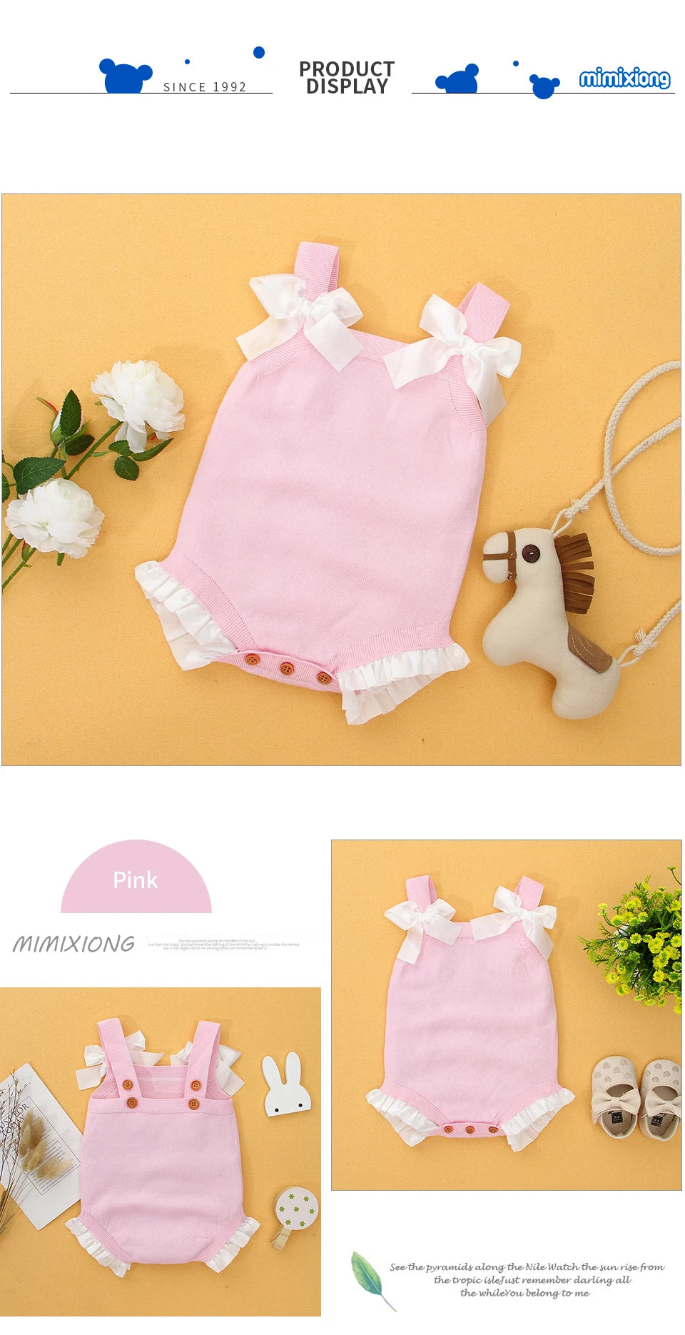 Adorable Bowknot Spaghetti Straps Knitted Sleeveless Newborn Baby Girls Cotton Rompers Breathable Baby Bodysuit For Summer