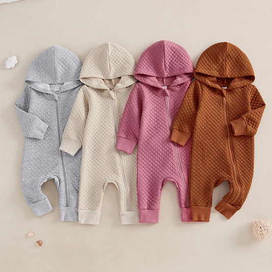 Newborn Baby Boys Girls Hooded Jumpsuits Fall Winter Casual Long Sleeve Zip Up Hoodies Rompers Toddlers Infants Pajamas