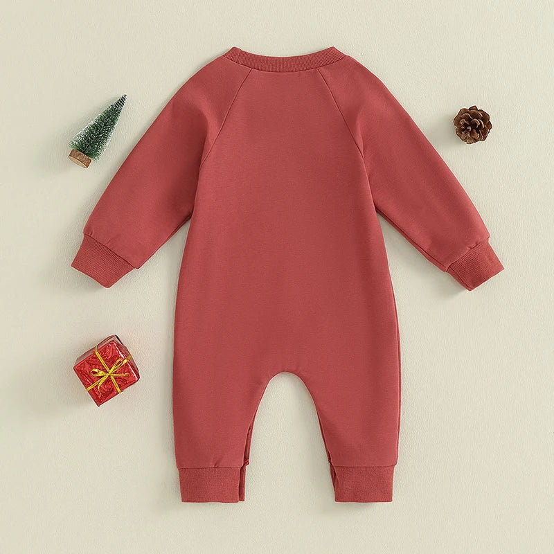 Lioraitiin 0-18M Newborn Baby Boy Girl Fall Romper Long Sleeve Letter Printed Crew Neck Jumpsuit Red Green Clothing