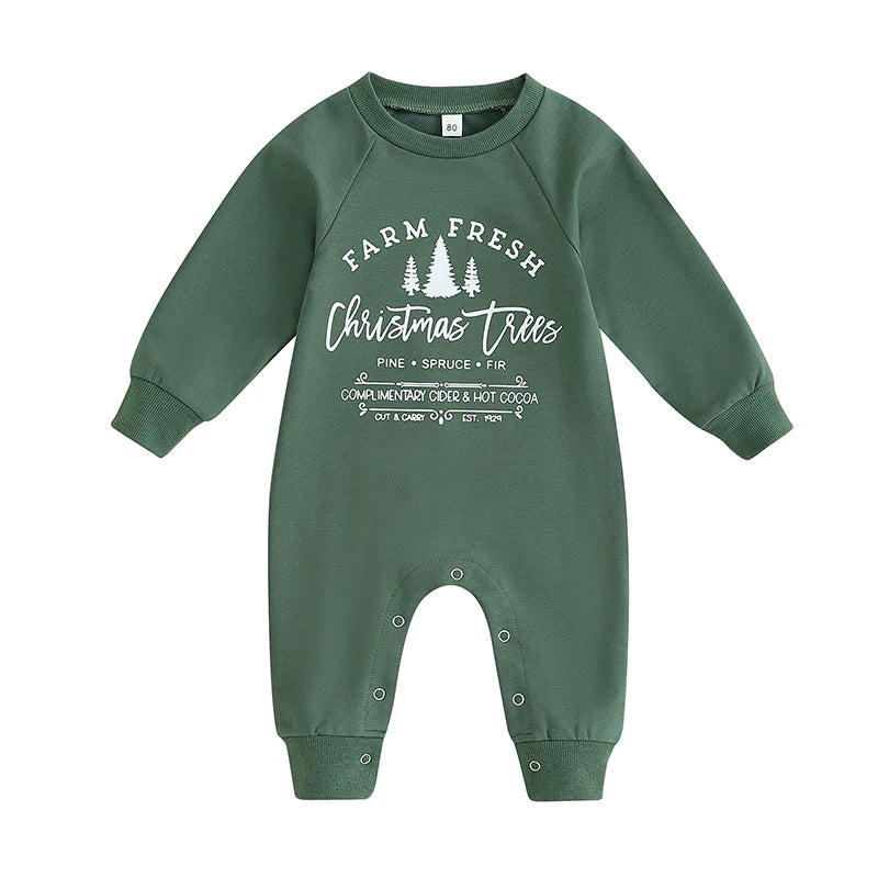 Lioraitiin 0-18M Newborn Baby Boy Girl Fall Romper Long Sleeve Letter Printed Crew Neck Jumpsuit Red Green Clothing