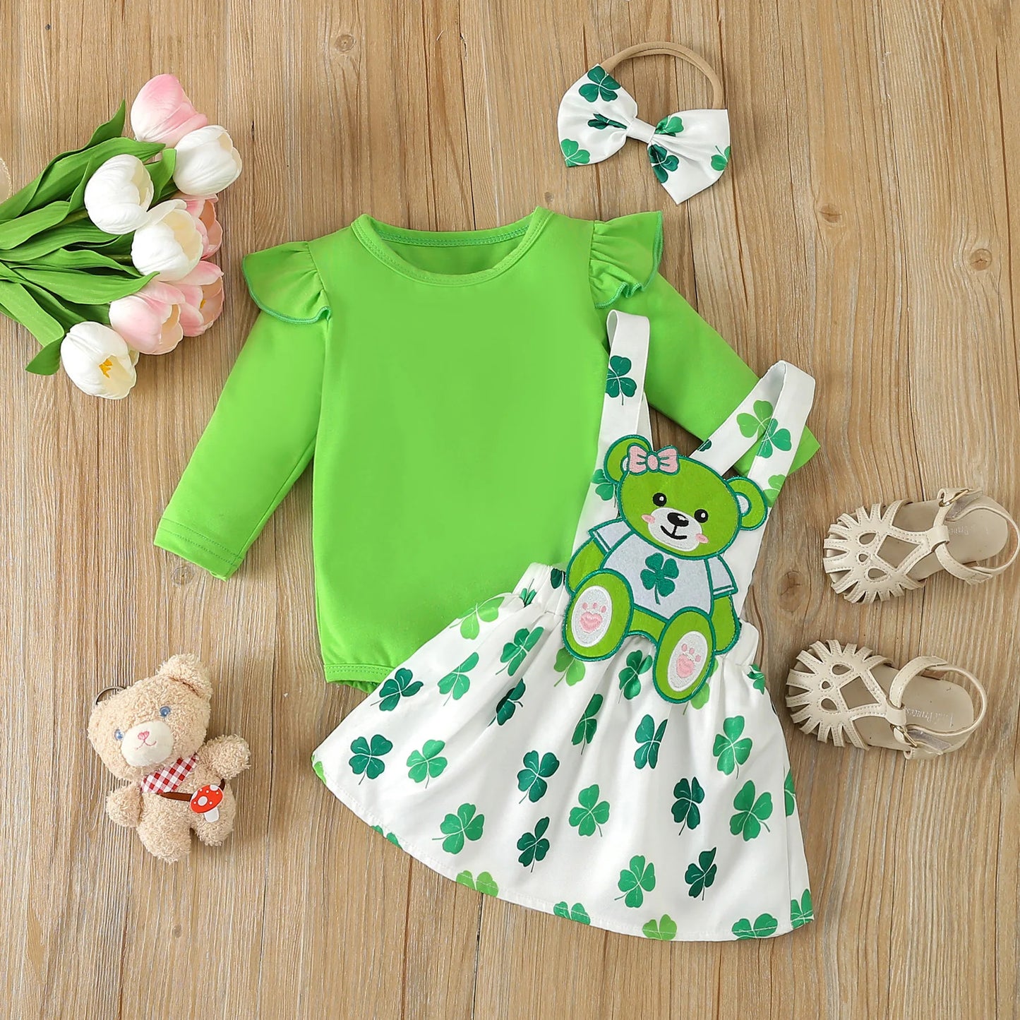 My First St Patricks Day Baby Girl Clothes Letter Romper+Green Shamrock Skirts Irland National Day St Patrick Day Outfit Baby