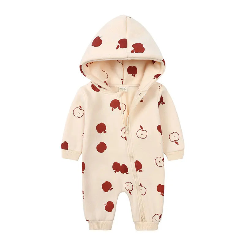 Cartoon Print Baby Girl Romper Long Sleeve Hooded Zipper Newborn Clothes Boys Rompers Spring & Autumn Baby Clothing 3-24 Months