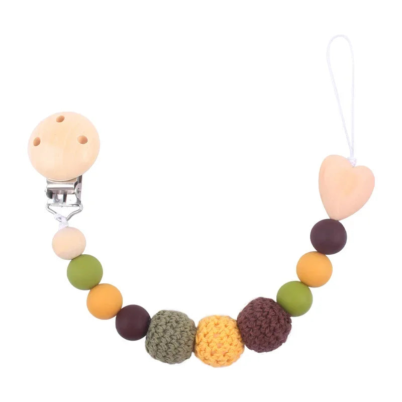 1-2 pcs Baby Pacifier Clip Wooden Teethers Bracelet Set Silicone Beads Babies Soothe Nipple Teething Toys Anti-lost Chain Newborn