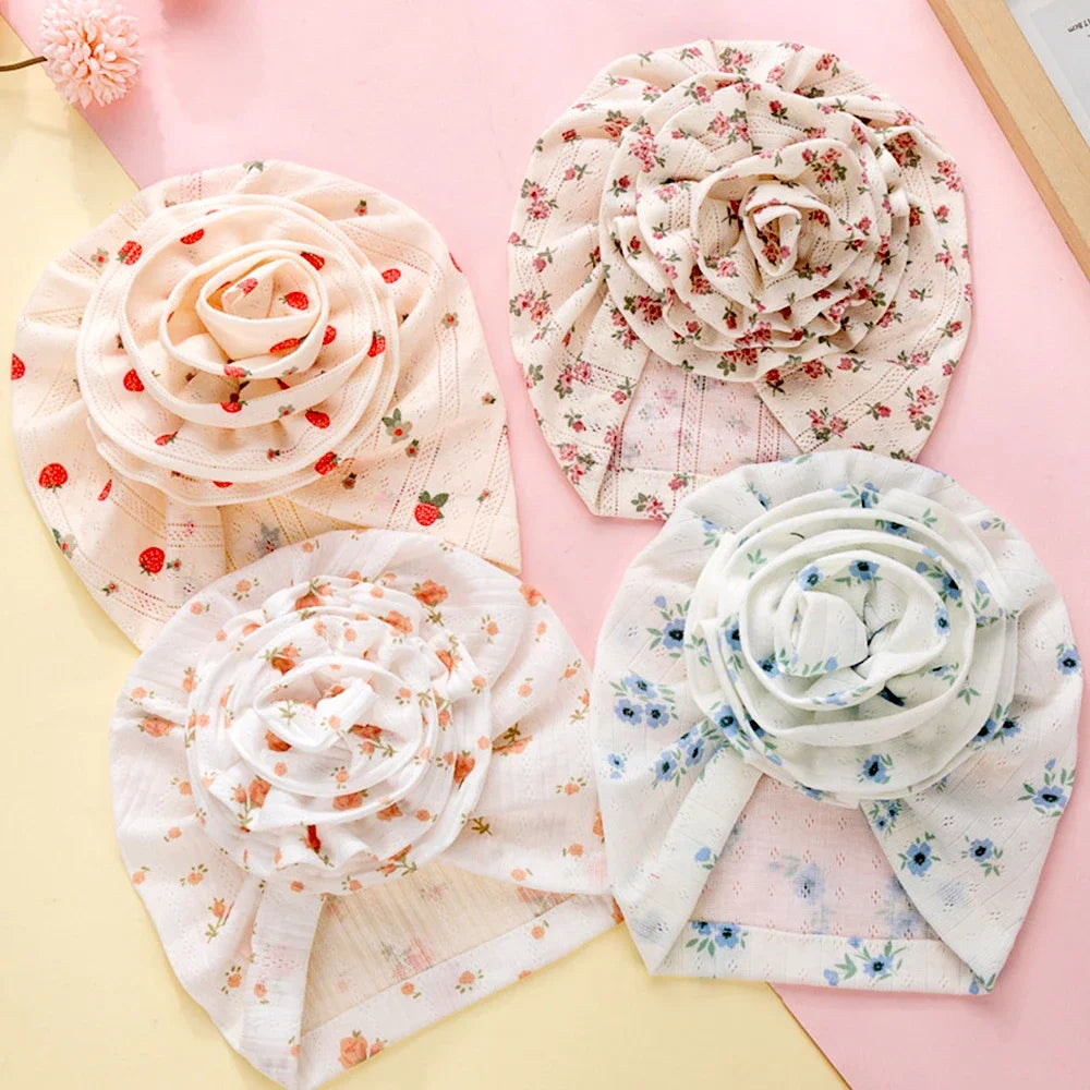 0-4T Cotton Bonnet Baby Girls Newborn Floral Printed Beanie Children Printed Summer Hollow Hats Flower Beanie Infant Indian Hat