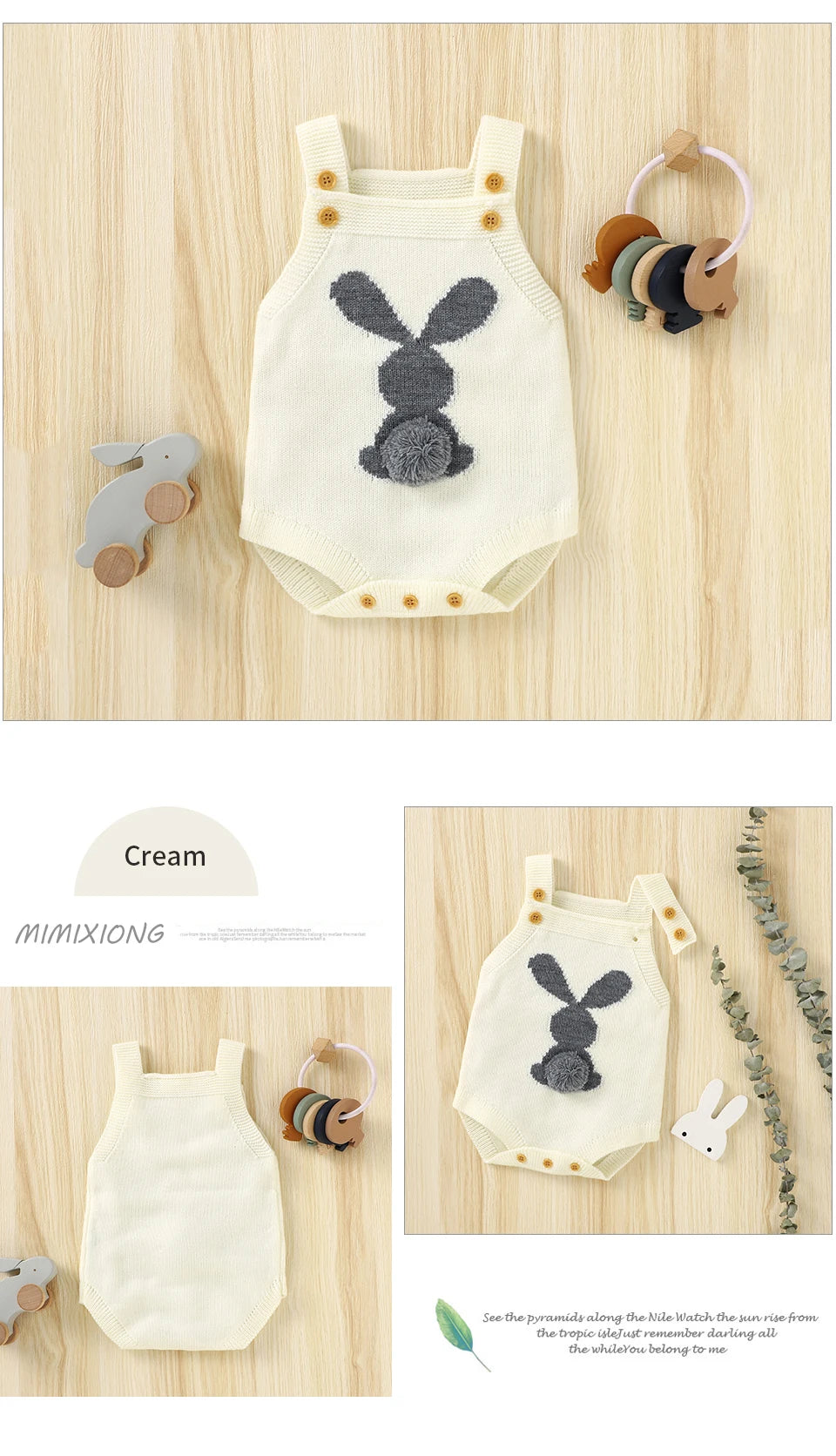 Spring Baby Bodysuits Clothes Cute Rabbit Knitted Newborn Boys Girls Strap Onesie Coveralls 0-18m Infant Easter Clothes Outfits