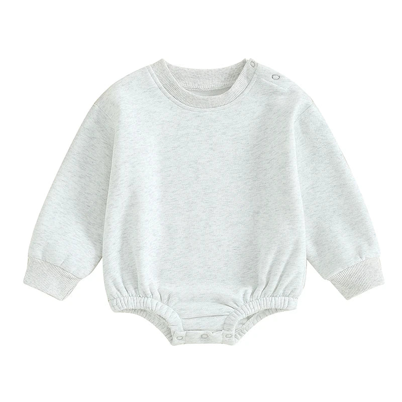 Lioraitiin 0-18M Newborn Baby Boy Girl Outfits Fleece Solid Color Bubble Bodysuit Sweatshirt Long Sleeve Warm Clothes