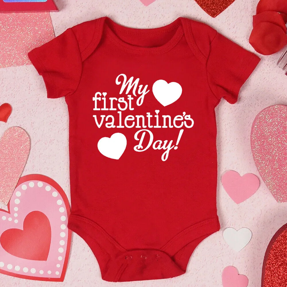 My First Valentine's Day Printed Baby Romper Newborn Red Cotton Bodysuit Valentine Party Infant Outfit Toddler Holiday Jumpsuit