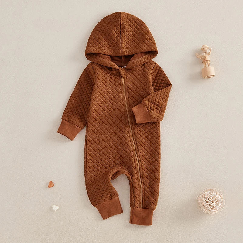 Newborn Baby Boys Girls Hooded Jumpsuits Fall Winter Casual Long Sleeve Zip Up Hoodies Rompers Toddlers Infants Pajamas