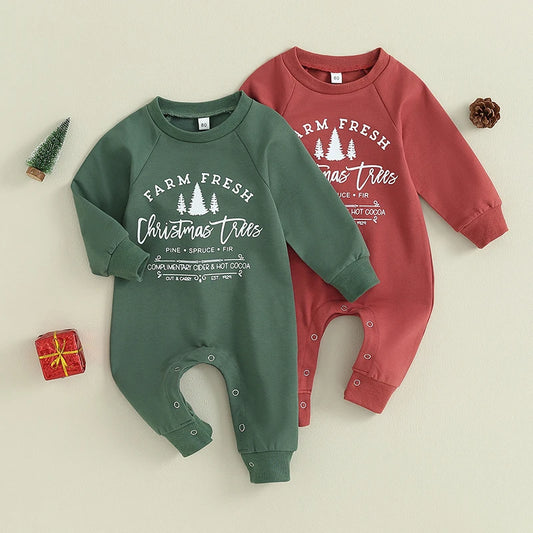 Lioraitiin 0-18M Newborn Baby Boy Girl Fall Romper Long Sleeve Letter Printed Crew Neck Jumpsuit Red Green Clothing