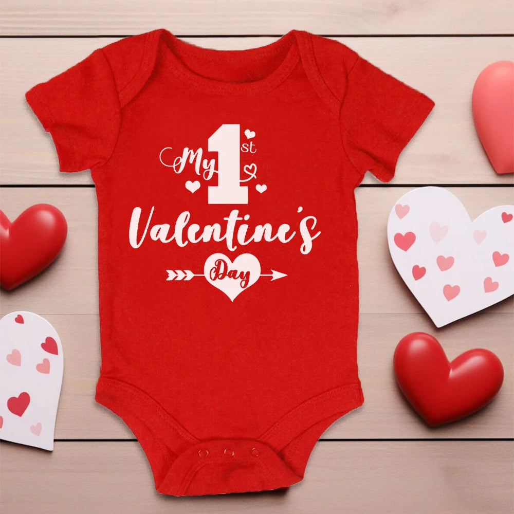 My First Valentine's Day Printed Baby Romper Newborn Red Cotton Bodysuit Valentine Party Infant Outfit Toddler Holiday Jumpsuit