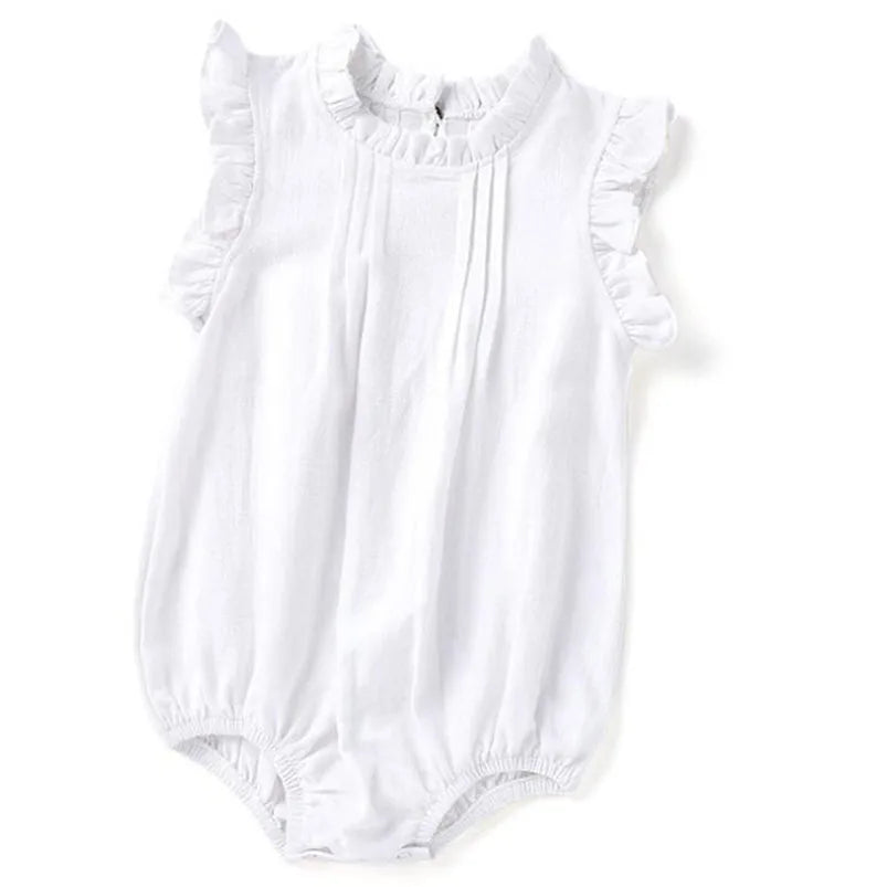 Vintage Linen Cotton Baby Girls Romper Summer Ruffles Lace Infant Bodysuit for Toddler Girls Clothing Children Overalls Outfits