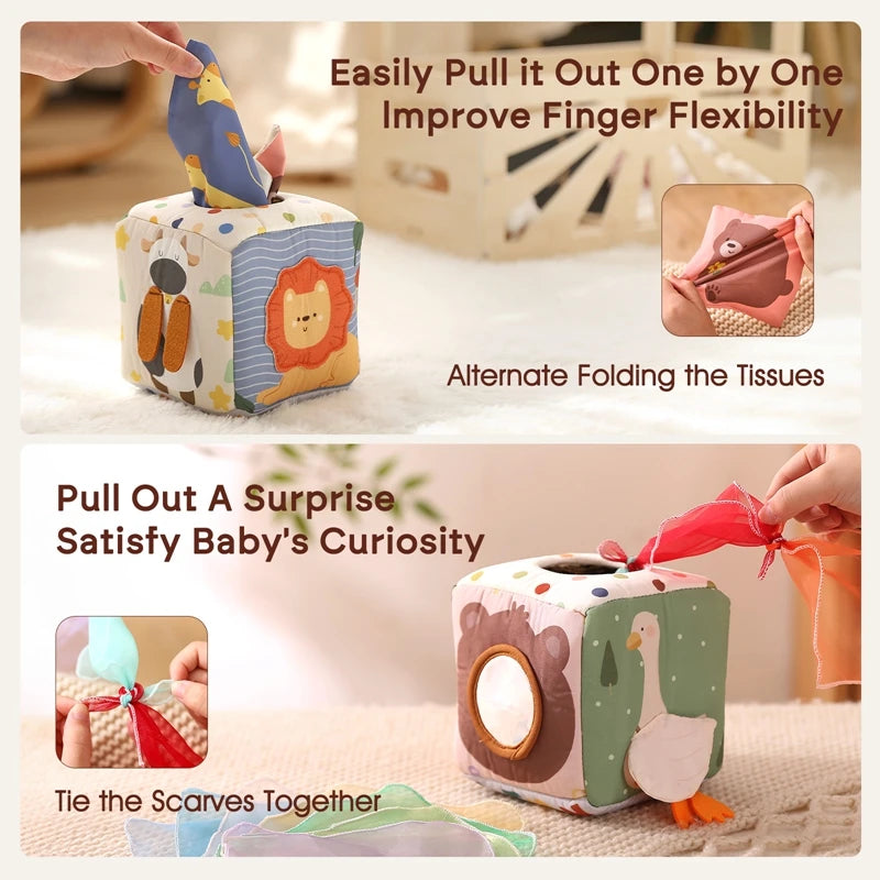 Baby Montessori Toy cotton Magic Tissue Box Finger Exercising Busy Board Game Educational Toy Soft Rattle Game Cloth Book Gift