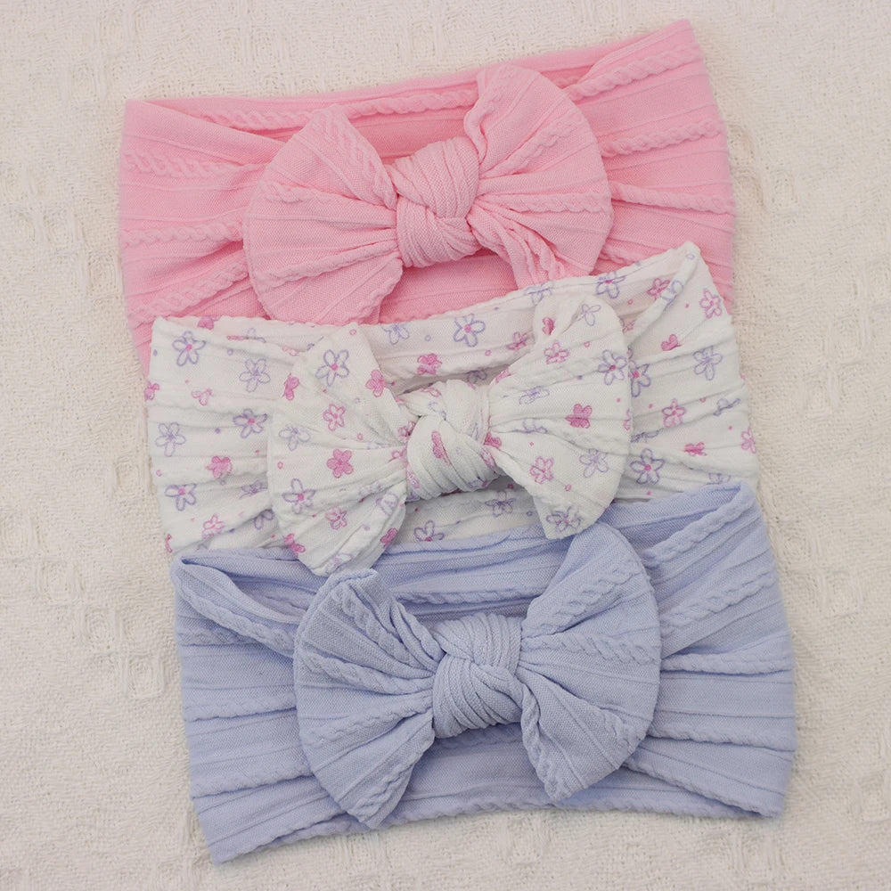 3Pcs Knit Bows Baby Headbands Lot Newborn Baby Girl Headband Set Elastic Nylon Children Turban Kids infant Baby Hair Accessories