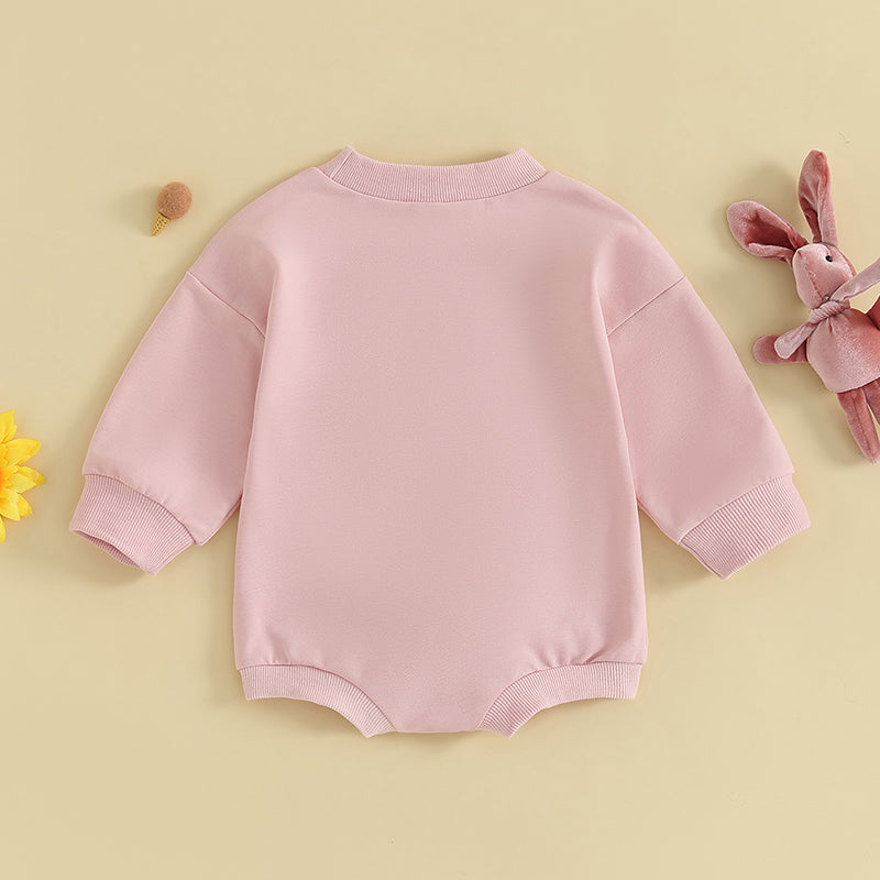 Citgeett Spring Easter Infant Baby Boys Girls Fall Sweatshirt Jumpsuit Bunny Embroidery Long Sleeve Bodysuit Clothes