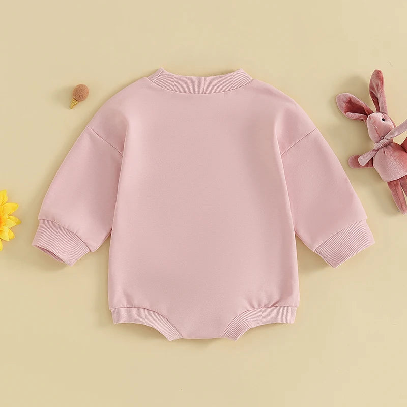 Citgeett Spring Easter Infant Baby Boys Girls Fall Sweatshirt Jumpsuit Bunny Embroidery Long Sleeve Bodysuit Clothes