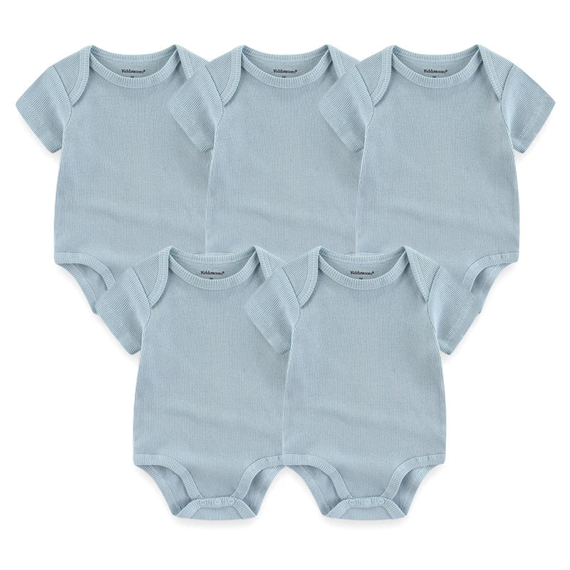 Solid Color 5Pieces Unisex Ribbed Cotton Newborn Baby Girl Clothes Set Short Sleeve Bodysuits Baby Boy Clothes Summer