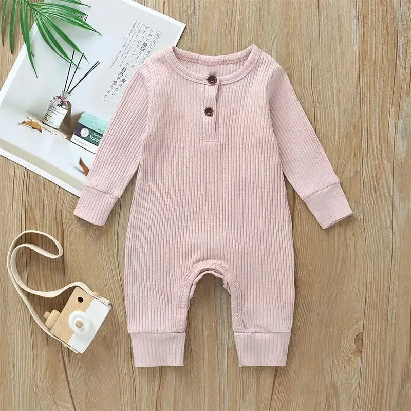 Spring Autumn Newborn Infant Baby Boys Girls Full Sleeve Rib Cotton Romper Playsuit Jumpsuit