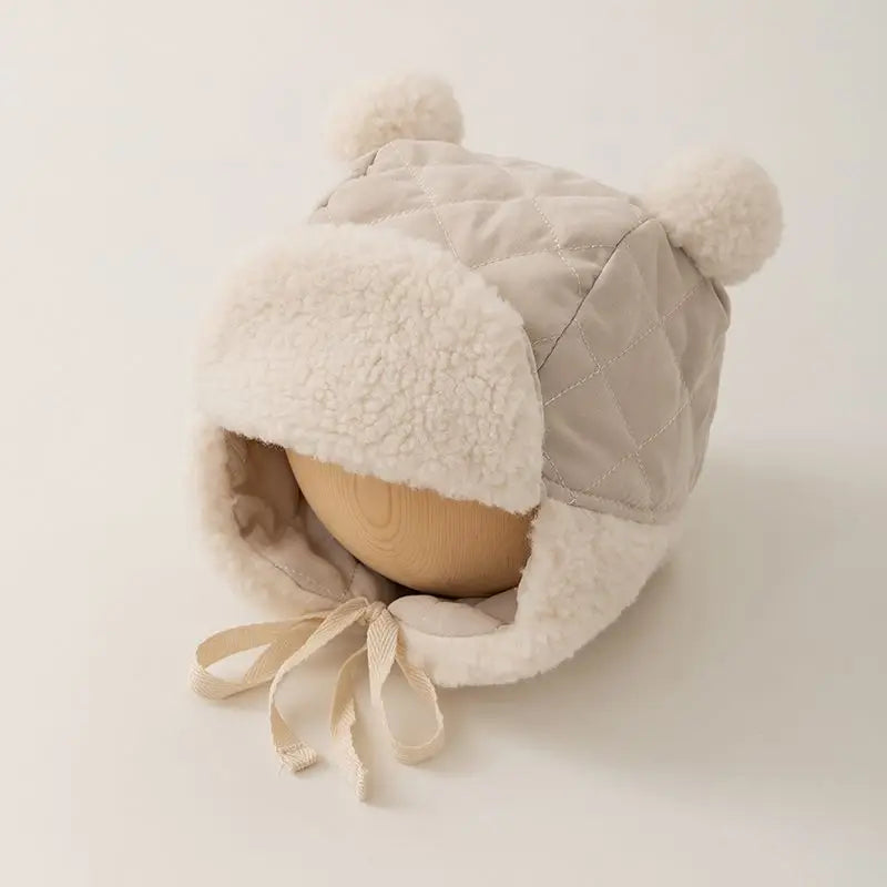 Baby Winter Ear Protection Hat Cute Newborn Infant Lamb Fleece Warm Cap Solid Color Outdoor Windproof Boy Girl Earmuffs Beanie