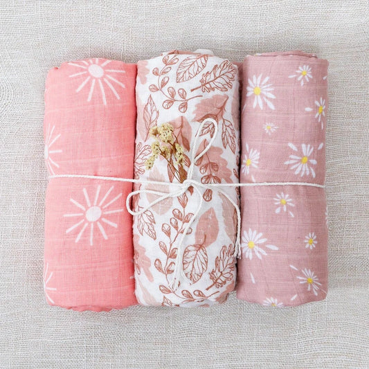 Elinfant 3PCS 100% Cotton Muslin Swaddle Blanket, Stroller Cover Nursing Cover,Baby Sleeping Quilt For Summer