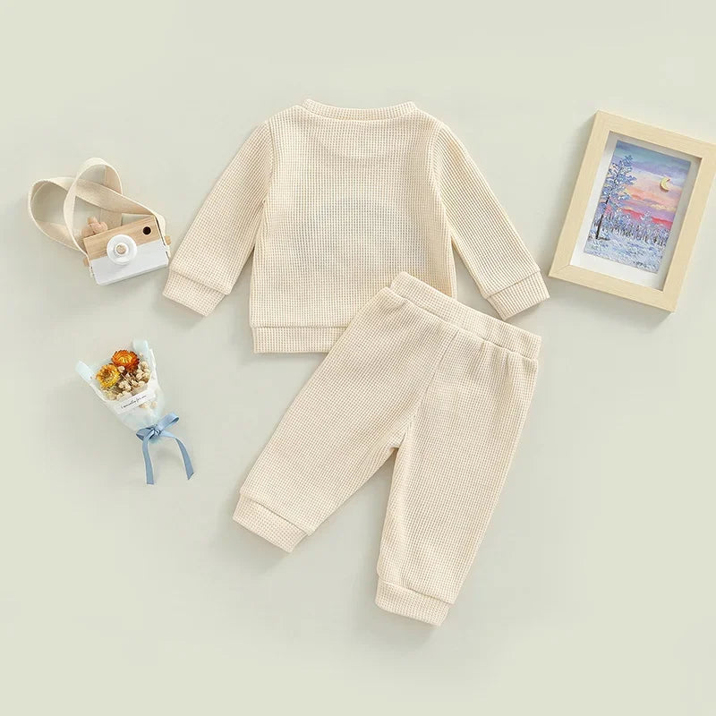 Toddler Baby Boys Gilrs Clothes Sets Basic Cotton Embroidered Rainbow Sweatshirt+Jogger Pants Set Kids Sports Suits Outfits