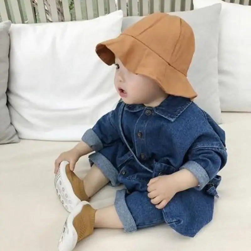 New Autumn Baby Cardigan Dungarees Style Casual Romper Boy Girl Children Solid Full Sleeves Denim Jumpsuit Kid Cotton One-piece