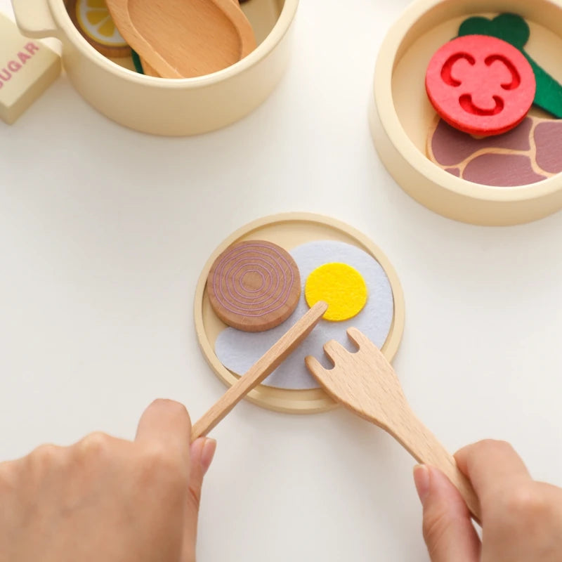 Wooden Children Montessori Toy Teapot Teacup Simulation Kitchen Utensil  BPA Free Silicone Kid Education Pretend Play Toy Gift