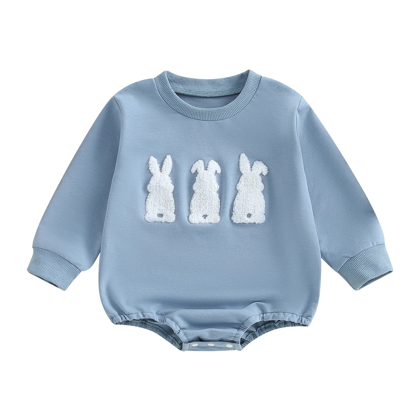 Long Sleeve Baby Girl Easter Sweatshirt Romper Cute Bunny Embroidered Casual Adorable Spring Fall Newborn Jumpsuits Clothes