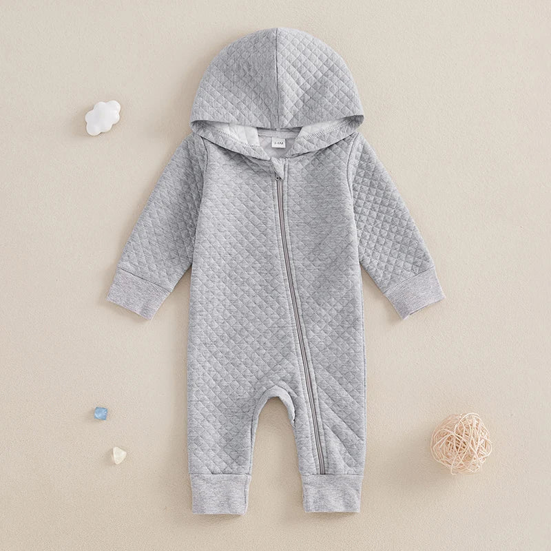 Newborn Baby Boys Girls Hooded Jumpsuits Fall Winter Casual Long Sleeve Zip Up Hoodies Rompers Toddlers Infants Pajamas