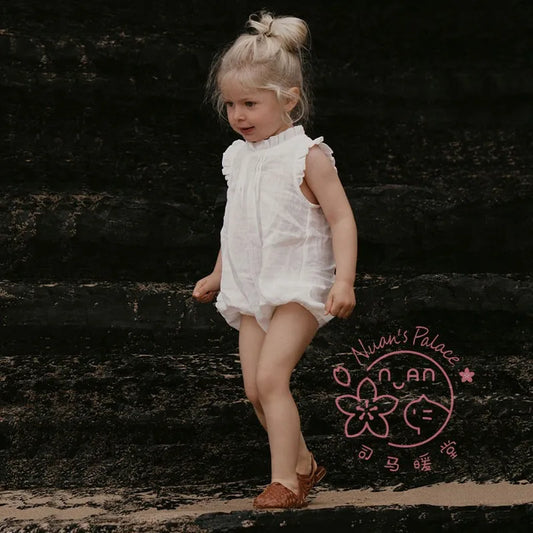 Vintage Linen Cotton Baby Girls Romper Summer Ruffles Lace Infant Bodysuit for Toddler Girls Clothing Children Overalls Outfits