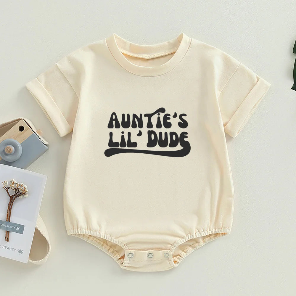 Auntie's Little Bestie Bubble Romper Newborn Baby Girl Boy Clothes Summer Short Sleeve Crewneck Cute Bodysuit Top Outfit