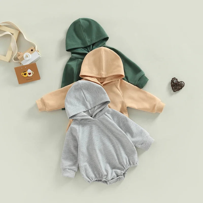 Newborn Infant Baby Girl Boy Sweatshirt Romper Toddler Long Sleeve Basic Cotton Hood Rompers Baby Spring Clothes Jumpsuit