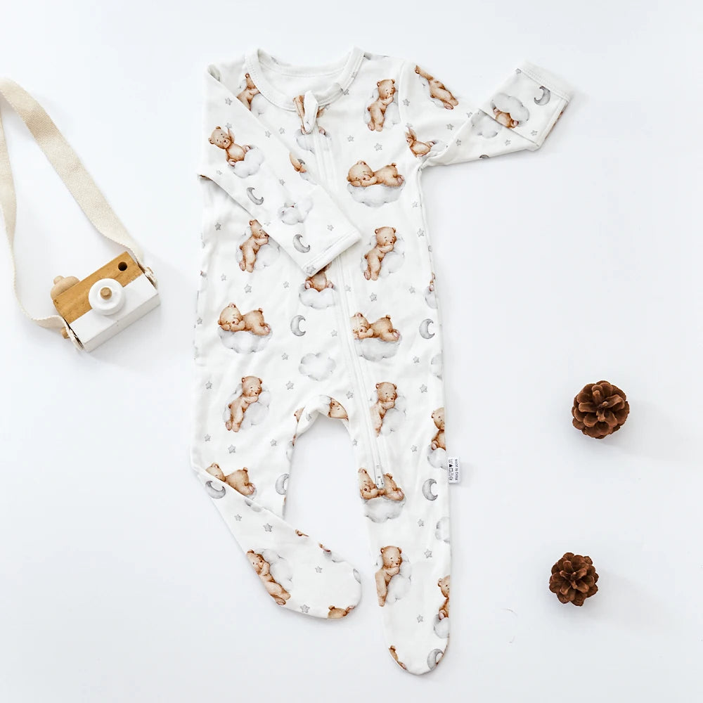 HappyFlute New 1PCS Long-sleeve Bamboo Cotton Wrapped Foot jumpsuit  Romper Spring And Summer Baby Boy&Girls Newborn Clothings