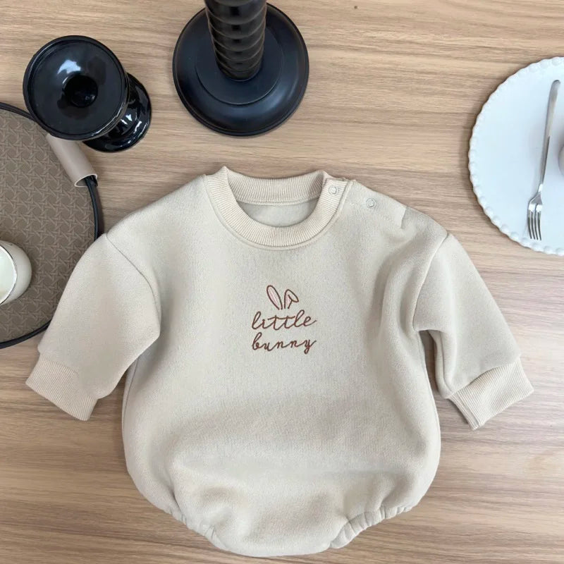 Little Bunny letter embroidered neutral baby long sleeved plush winter romper