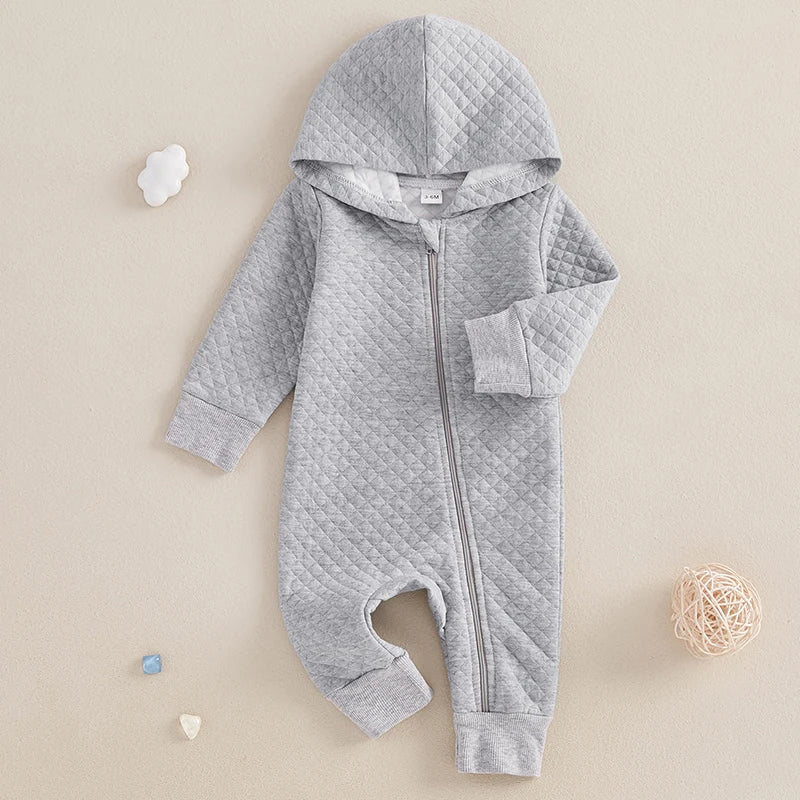 Newborn Baby Boys Girls Hooded Jumpsuits Fall Winter Casual Long Sleeve Zip Up Hoodies Rompers Toddlers Infants Pajamas