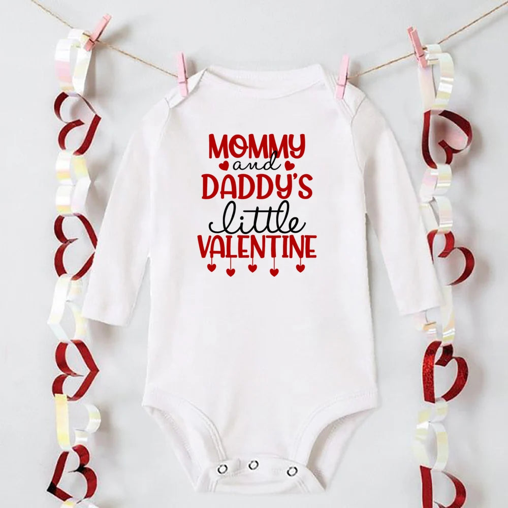 Mommy and Daddy's Little Valentine Print Baby Romper Infant Valentine's Day Outfit Newborn Long Sleeve Bodysuit Toddler Jumpsuit