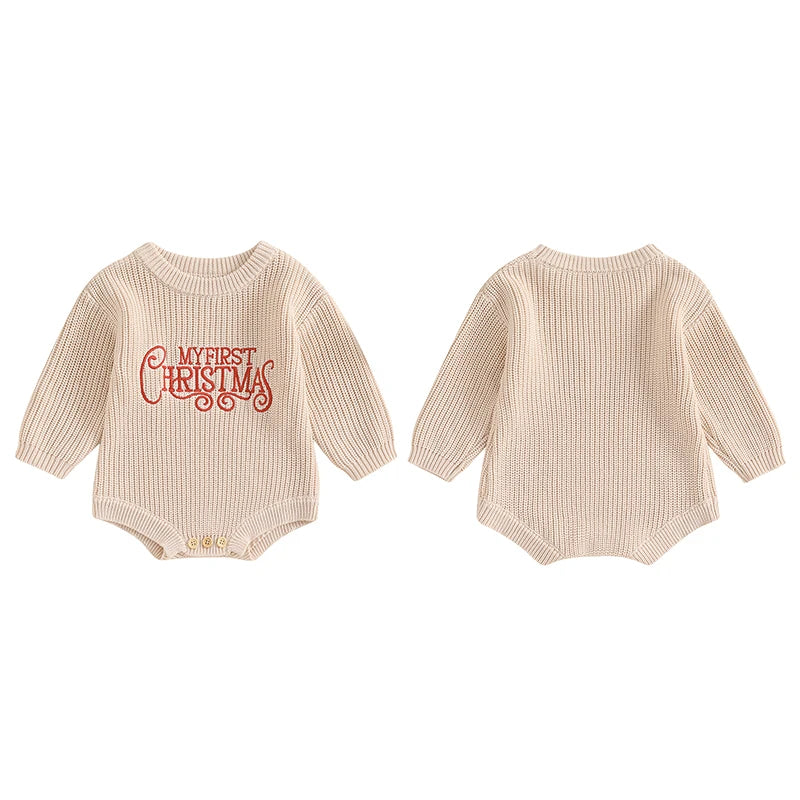 Newborn Baby Girl Boy Christmas Outfit Sweater Oversized Knitted Sweatshirt Romper Infant Warm Fall Winter Clothes