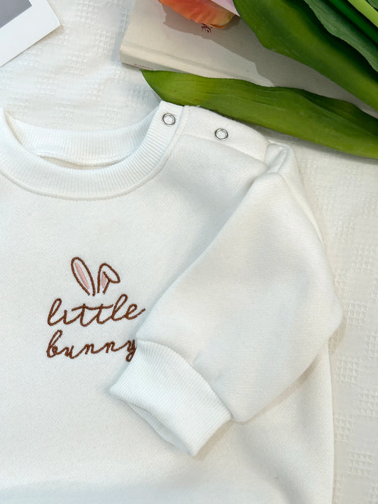 Little Bunny letter embroidered neutral baby long sleeved plush winter romper