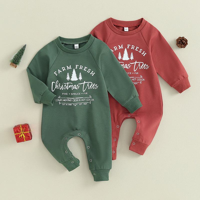 Lioraitiin 0-18M Newborn Baby Boy Girl Fall Romper Long Sleeve Letter Printed Crew Neck Jumpsuit Red Green Clothing