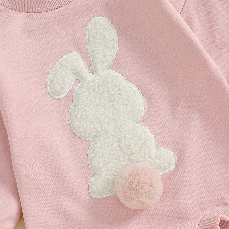 Citgeett Spring Easter Infant Baby Boys Girls Fall Sweatshirt Jumpsuit Bunny Embroidery Long Sleeve Bodysuit Clothes