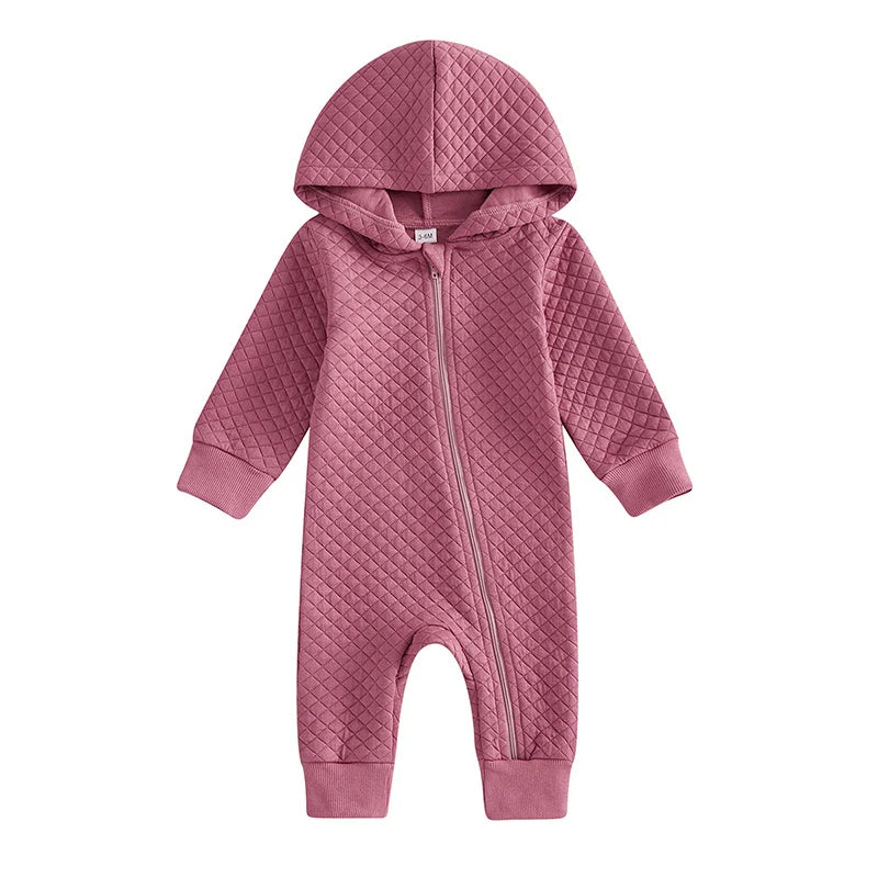 Newborn Baby Boys Girls Hooded Jumpsuits Fall Winter Casual Long Sleeve Zip Up Hoodies Rompers Toddlers Infants Pajamas