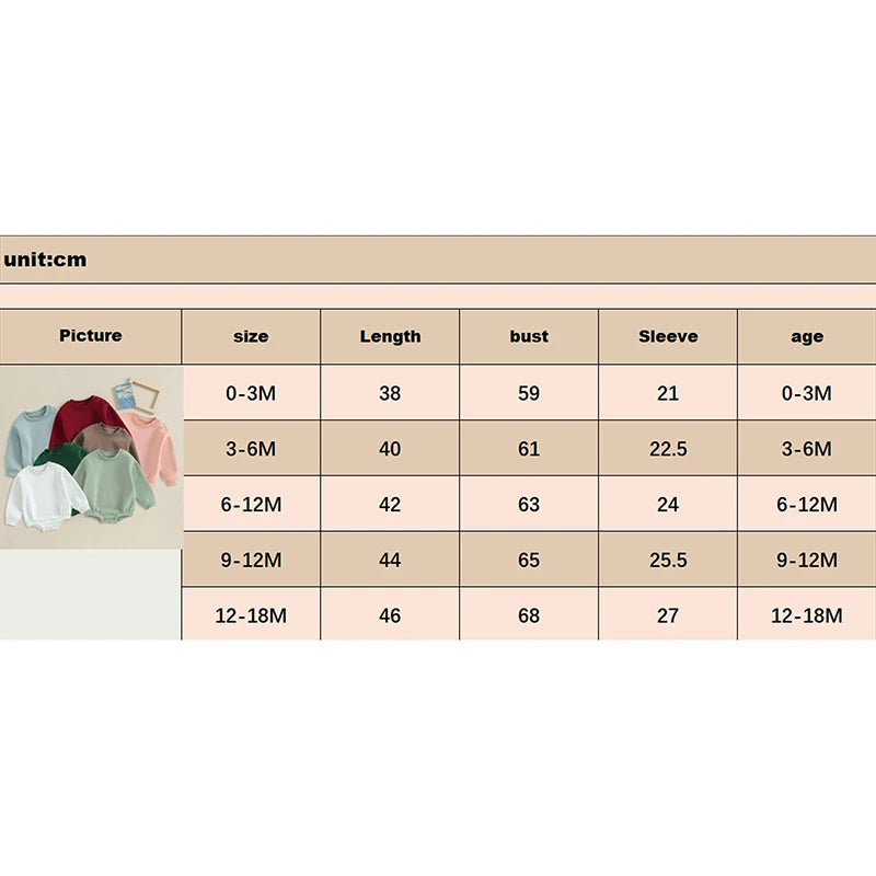 Lioraitiin 0-18M Newborn Baby Boy Girl Outfits Fleece Solid Color Bubble Bodysuit Sweatshirt Long Sleeve Warm Clothes