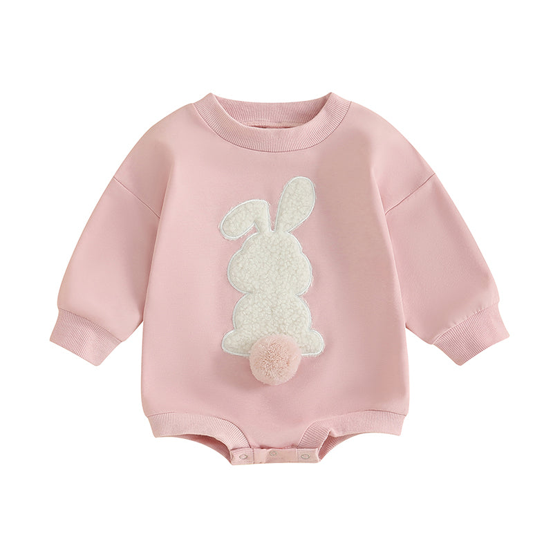 Citgeett Spring Easter Infant Baby Boys Girls Fall Sweatshirt Jumpsuit Bunny Embroidery Long Sleeve Bodysuit Clothes