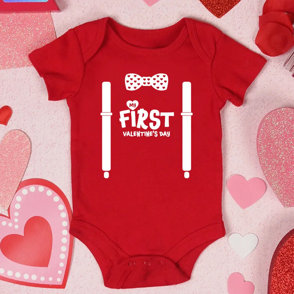 My First Valentine's Day Printed Baby Romper Newborn Red Cotton Bodysuit Valentine Party Infant Outfit Toddler Holiday Jumpsuit